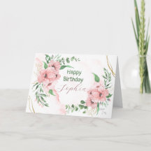 Carte de vœux pliée fleurs rose aquarelle
