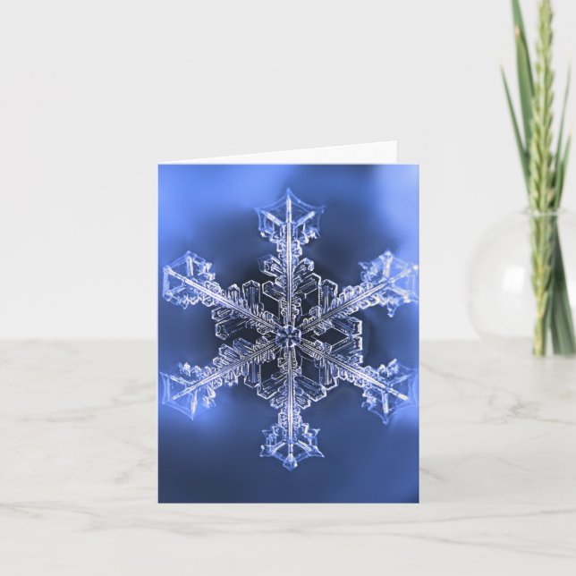 Carte de vœux pliée flocon de neige d'hiver bleu e (Devant)