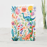 Carte de vœux pliée Fun Dinosaur Plant Collage