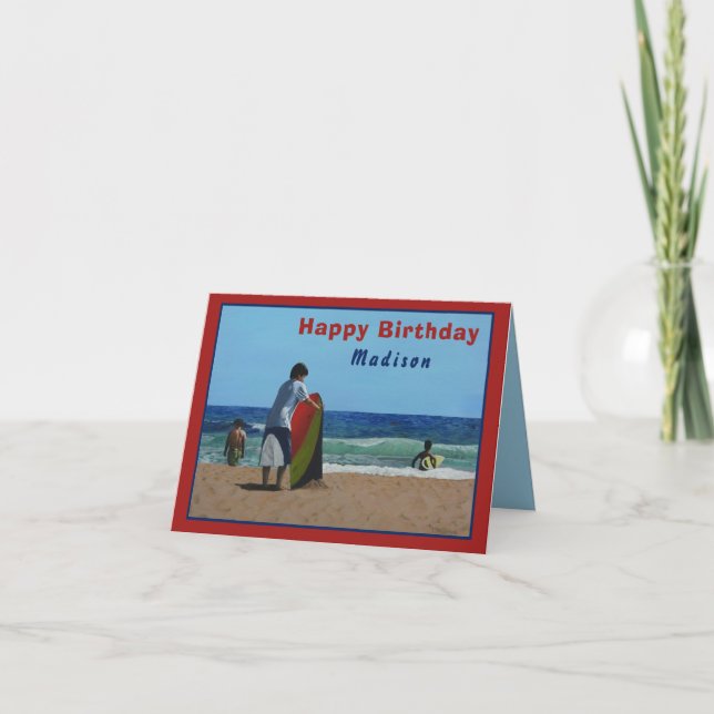 Carte de voeux pliée Garçon sur la plage (Devant)