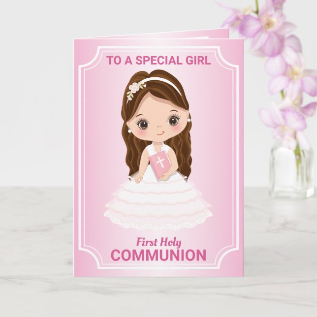 Carte de voeux pliée Girl First Holy Communion (Orchidée)