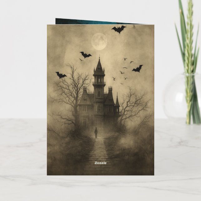 Carte de voeux pliée "Halloween de nuit Éffrayante (Dos)