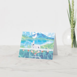 Carte de vœux pliée Licorne avec des roses