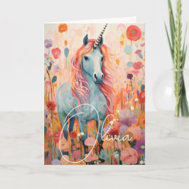 Carte de vœux pliée Licorne Pastel Rose