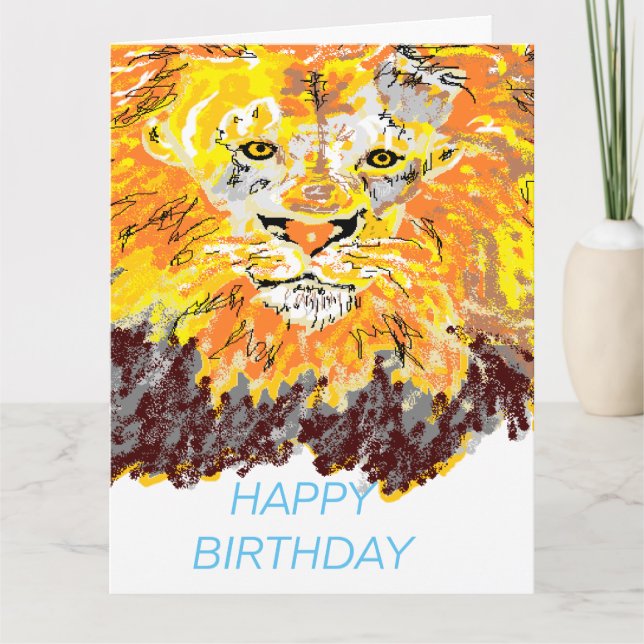 Carte de vœux pliée : Lion d'anniversaire (Devant)
