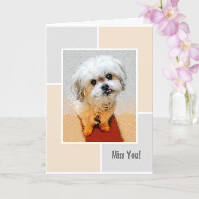 Carte de vœux pliée Malshi Chien Tu Me Manques (Orchidée)