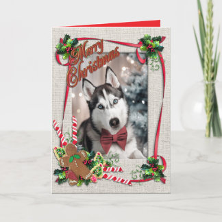 Carte de vœux pliée Noël avec Huskie
