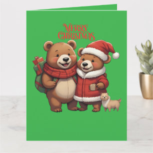 Carte de vœux pliée Noël couple d'ours mignon