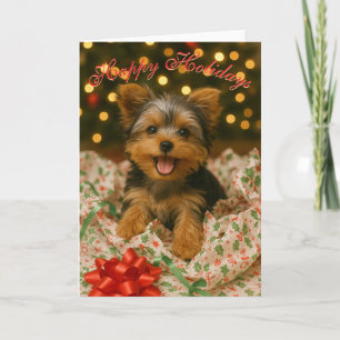 Carte de vœux pliée Noël Yorkie