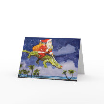 Carte de voeux pliée père Noël Riding Gator