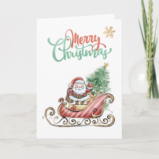 Carte de voeux pliée père Noël Sleigh Christmas Tr (Devant)