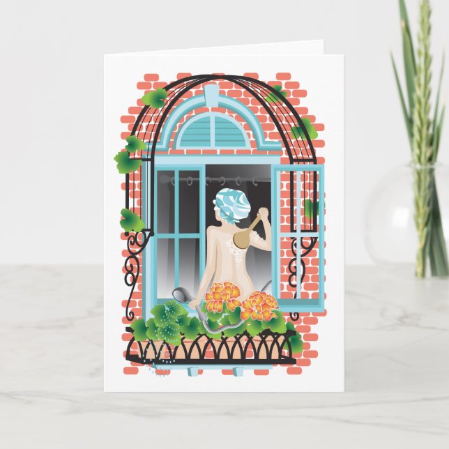 Carte de voeux pliée 'Plantes d'arrosage (Devant)