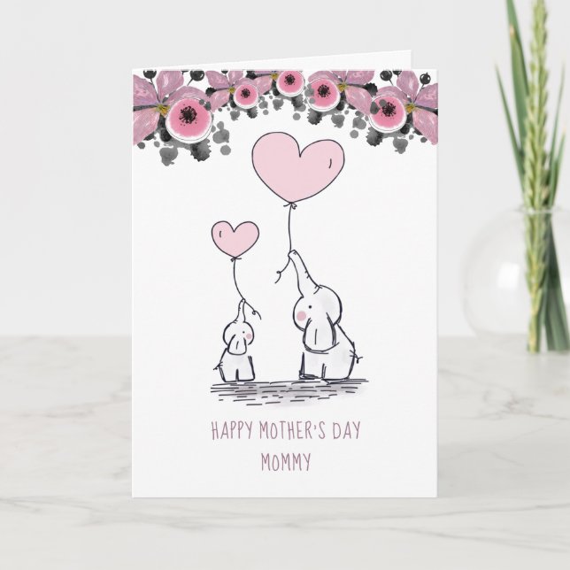 Carte de voeux pliée pour bébé maman Elephants (Devant)
