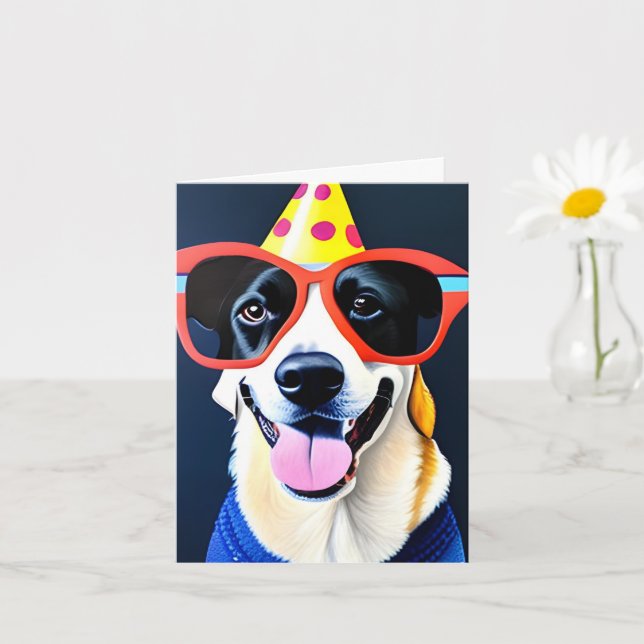 Carte de voeux pliée pour chien d'anniversaire (Petite plante)