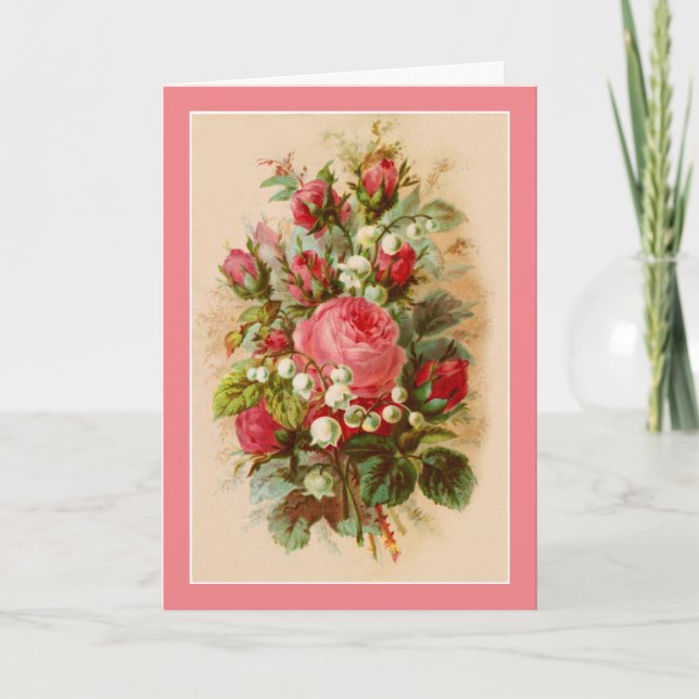 Carte de voeux pliée pour l'anniversaire rose (Devant)