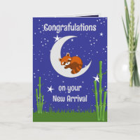 Carte de vœux pliée pour nouveau bébé panda roux