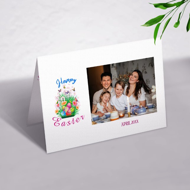 Carte de vœux pliée pour photo de famille de Pâque (Créateur téléchargé)