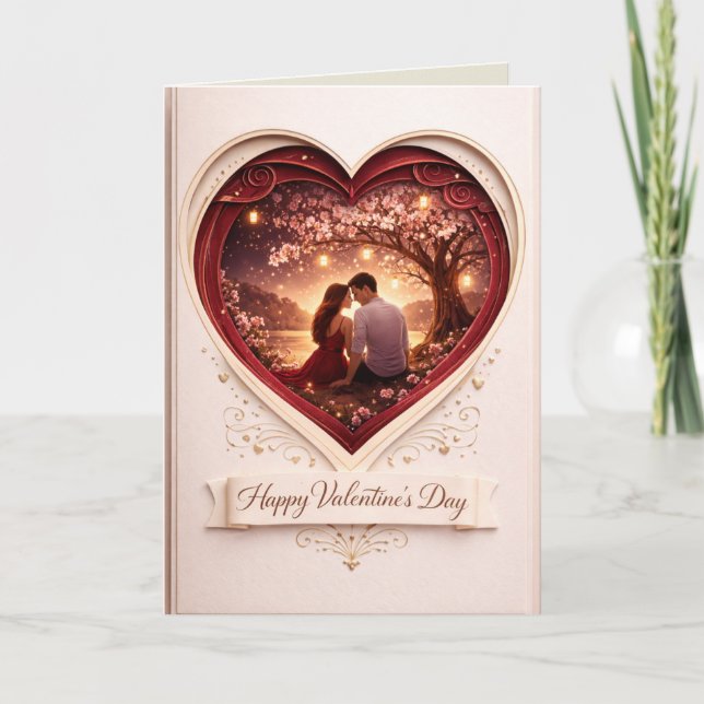 Carte de vœux pliée romantique pour la Saint-Valen (Devant)