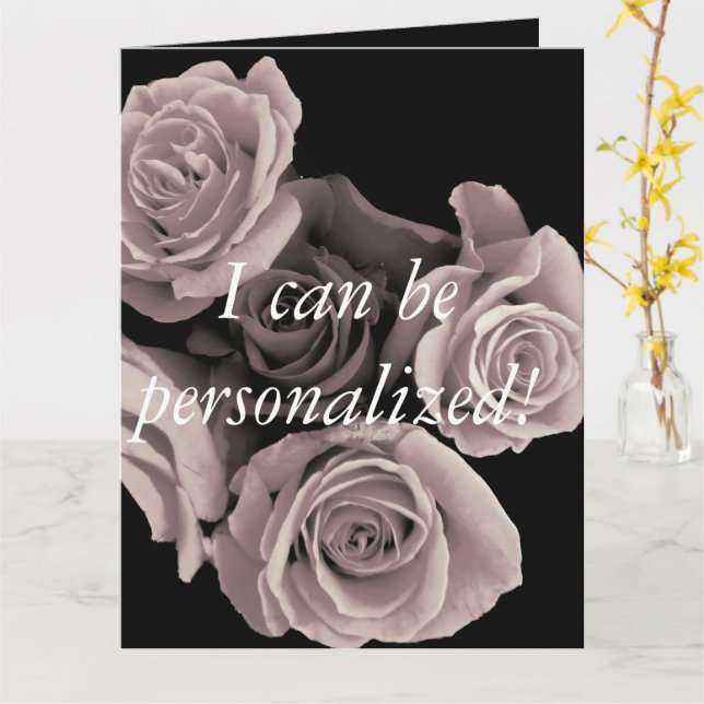 Carte de voeux pliée rose personnalisée (Fleur jaune)