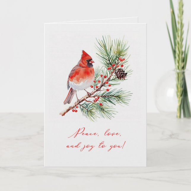 Carte de vœux pliée Rouge Cardinal Noël Oiseau (Devant)