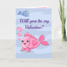 Carte de vœux pliée Saint-Valentin Poisson Mignon