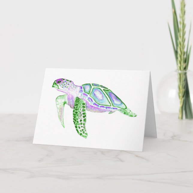 Carte de voeux pliée Tortue verte 5x7 (Devant)