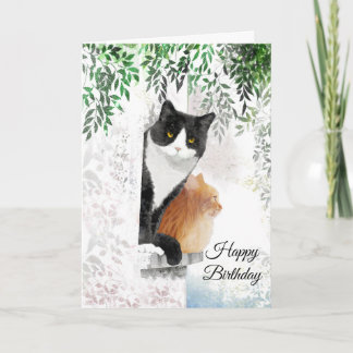 Carte de voeux pliée Tuxedo Cat et Ginger Cat