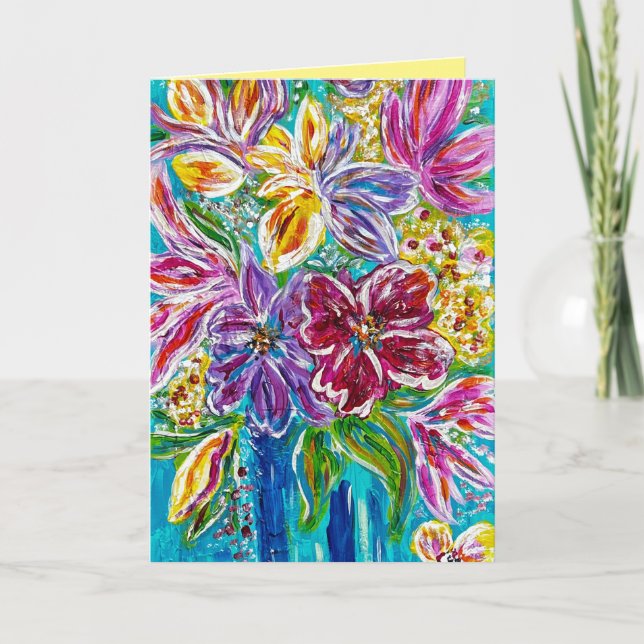 Carte de vœux pliée "Vase bleu" florale (Devant)