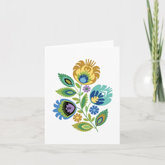 Carte de voeux Polonaise Floral Jaune Ochre (Devant)