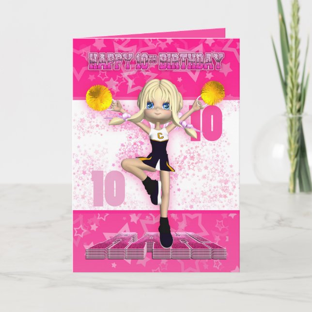 Carte de voeux Pom-pom girl 10e anniversaire (Devant)