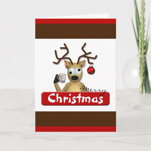 Carte de voeux pompette drôle de Noël de renne (Devant)
