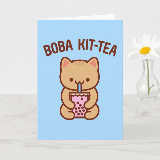 Carte de voeux pour chat amusant : BOBA KIT-TEA (Petite plante)