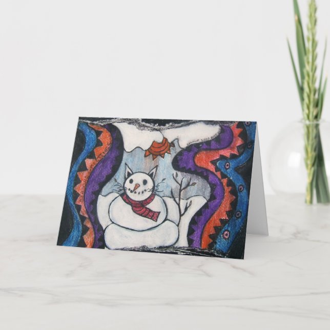 carte de voeux pour chat de neige (Devant)