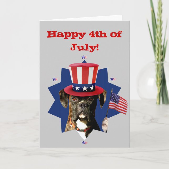 Carte de voeux pour chien 4 juillet boxeur (Devant)