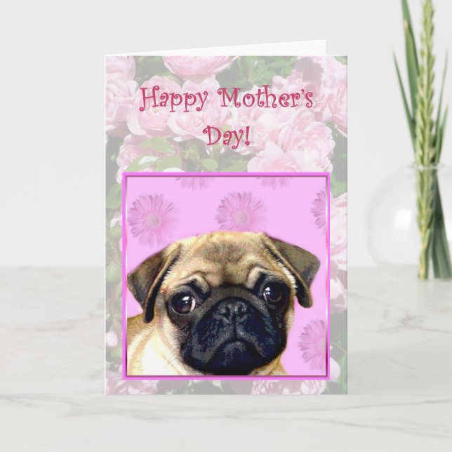Carte de voeux pour chien Carlin de la fête des mè (Devant)