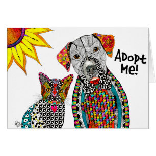 Carte de voeux pour chien et chat mignon Adoptez-m