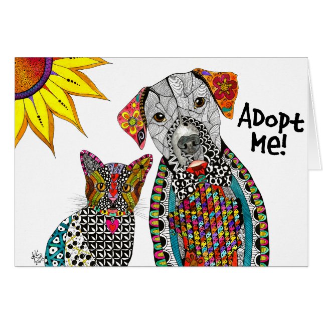 Carte de voeux pour chien et chat mignon Adoptez-m (Devant Horizontal)