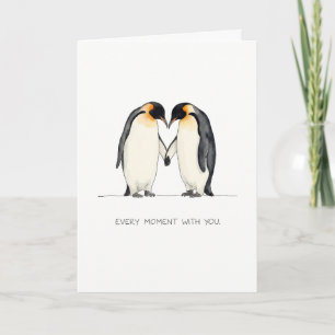 Carte de vœux pour couple de manchots romantiques