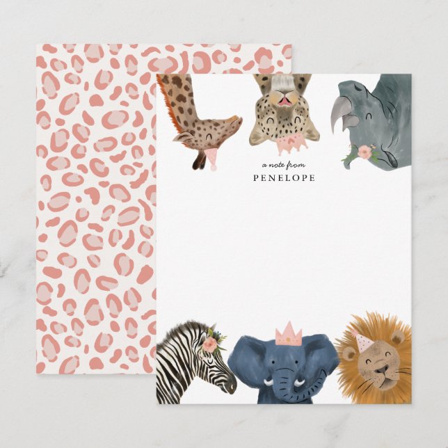 Carte de vœux pour filles avec des animaux de safa (Devant / Derrière)