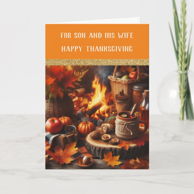 Carte de voeux pour Fils et Femme Thanksgiving (Devant)