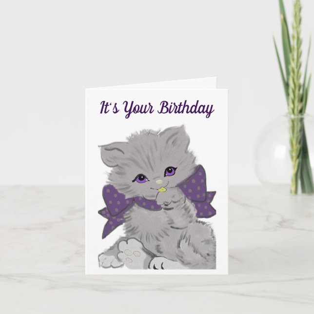 Carte de voeux pour Kitten anniversaire mignonne (Devant)
