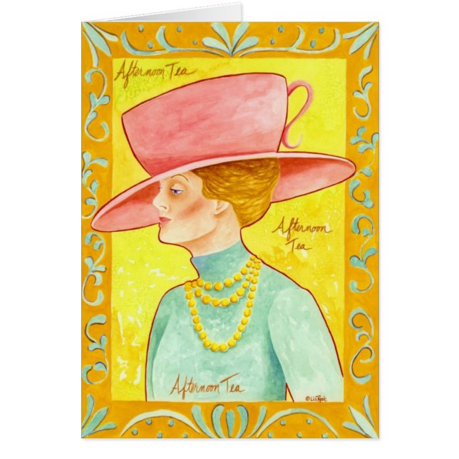 Carte de voeux pour la dame de thé après-midi (Devant)