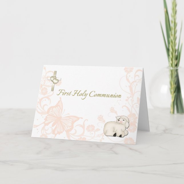 Carte de voeux pour la première communion Peach Ba (Devant)