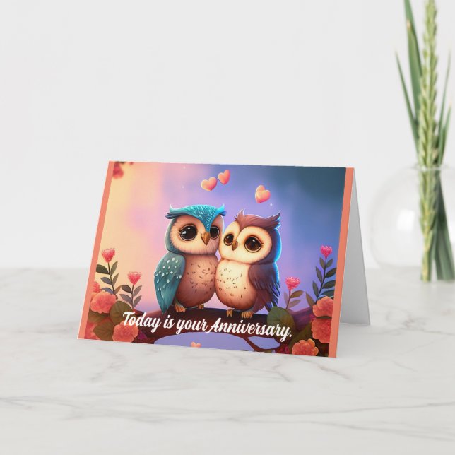 Carte de voeux pour l'anniversaire de deux hiboux (Devant)