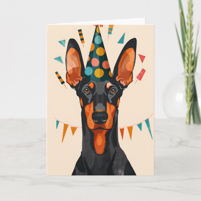 Carte de voeux pour l'anniversaire de Doberman (Devant)