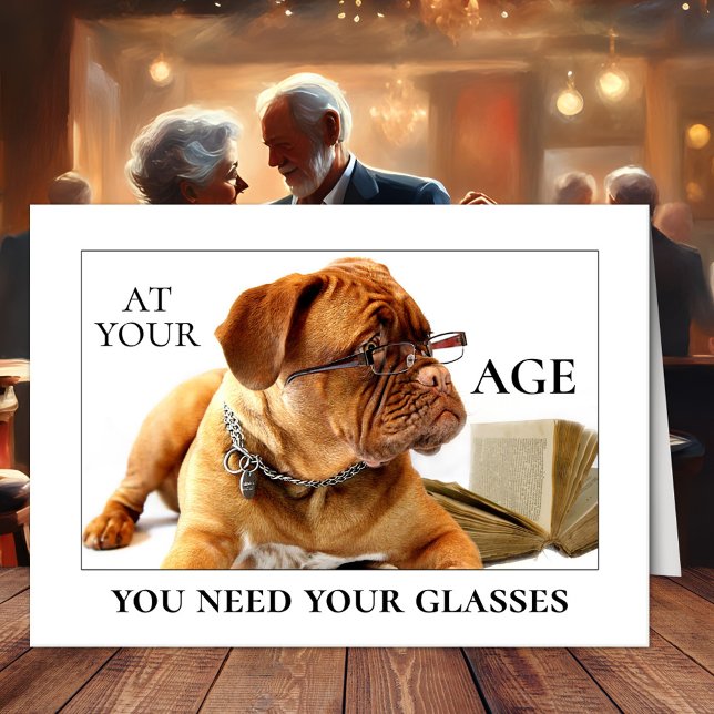 Carte de voeux pour l'anniversaire de la bière de  (A cute and funny birthday card featuring a dog wearing glasses with a beer theme inside)