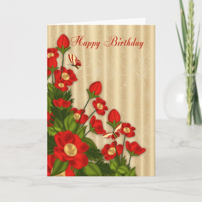 Carte de voeux pour l'anniversaire de la Flore rou (Devant)