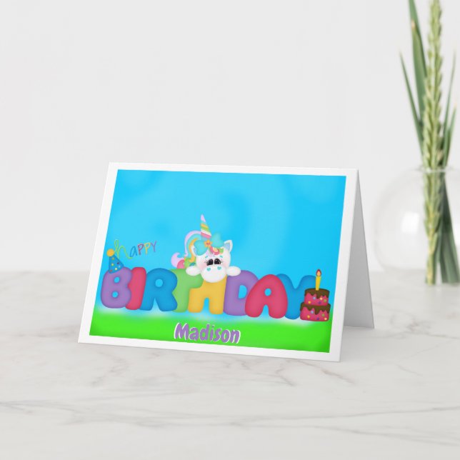Carte de voeux pour l'anniversaire de la licorne (Devant)