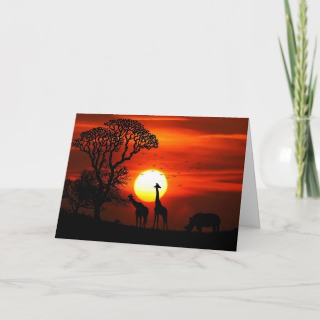 Carte de voeux pour le coucher de soleil en Afriqu (Devant)