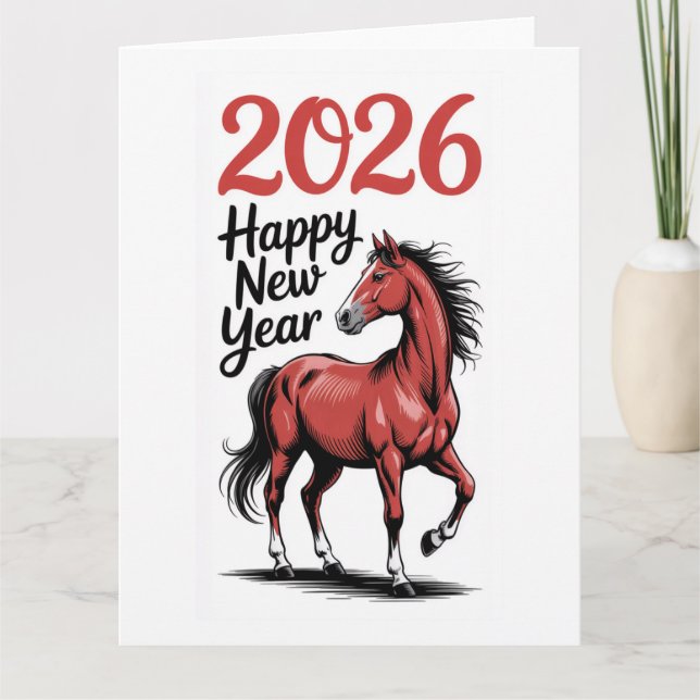 Carte de vœux pour le Nouvel An 2026 Cheval Rouge  (Devant)